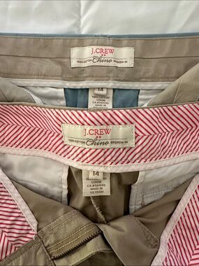 J. Crew set of 2 Robin's Egg Blue / Tan 100% Cotton City Fit Chino shorts (L)